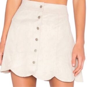 HYFVE Cream Button-Front Scalloped Hem Skater Skirt